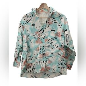 Vintage 90s 80s Shark Week Retro Button Down Collared Blouse Size Medium